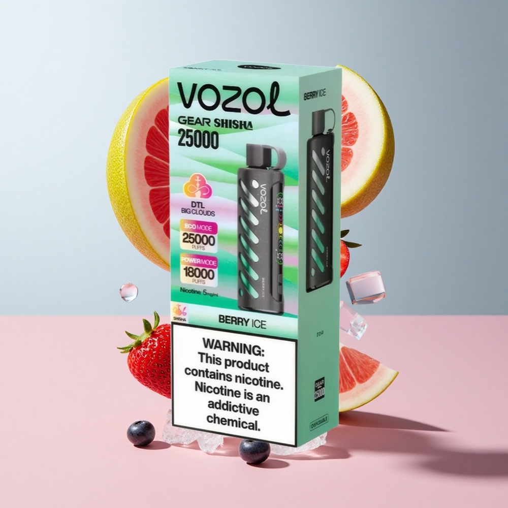 Bagas Gelo VOZOL Gear Shisha 25000 Puffs com 30 Sabores Deliciosos e Bateria 1000mAh