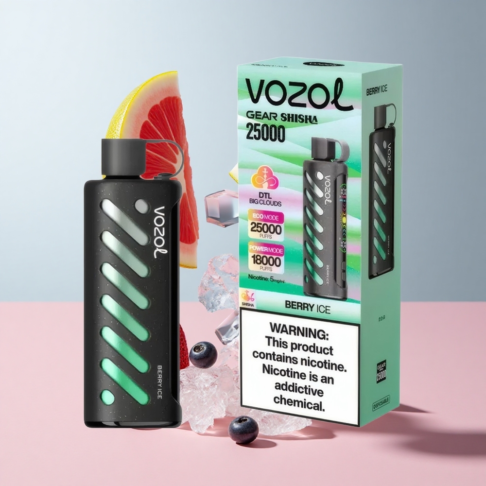 Bagas Gelo VOZOL Gear Shisha 25000 Puffs com 30 Sabores Deliciosos e Bateria 1000mAh