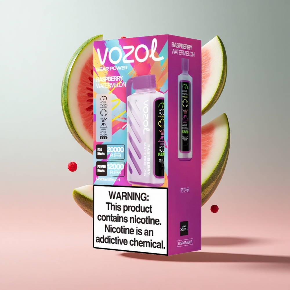 Framboesa Melancia VOZOL Gear Power 20000 Puffs Display de Tela Inteira Capacidade de E-Líquido Pré-carregado 20mL