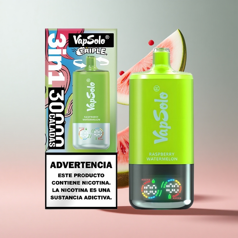Framboesa Melancia VapSolo Triple 30000 Puffs 40ml 3 Tanques