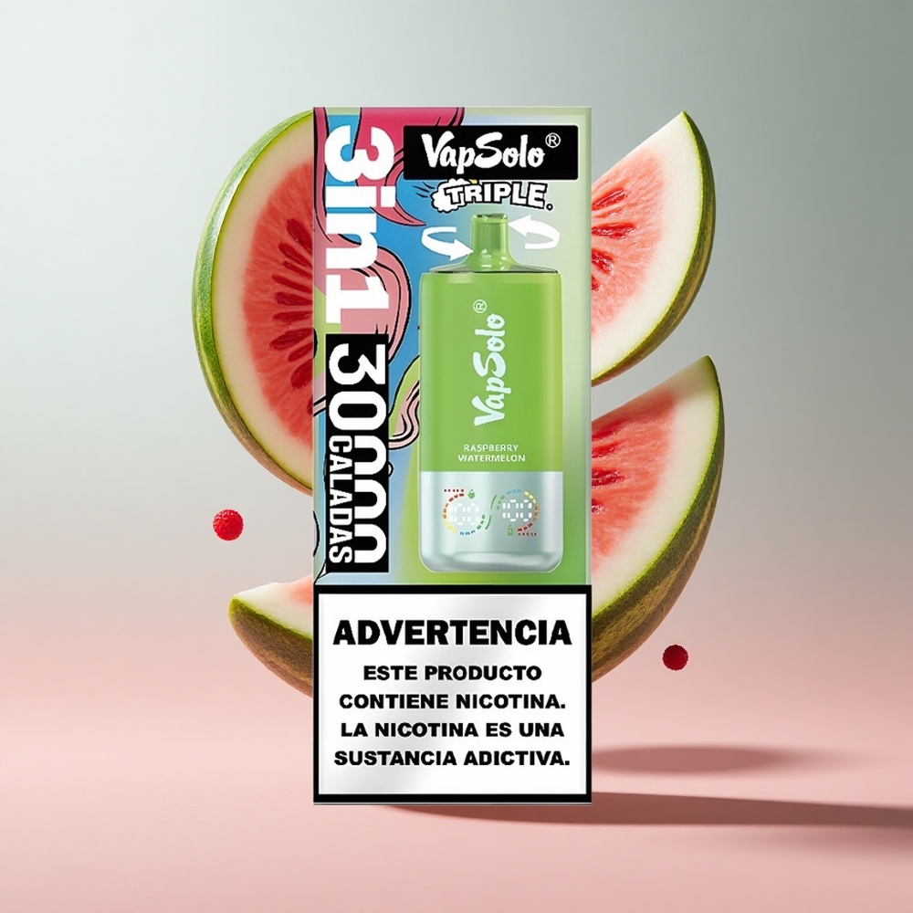 Framboesa Melancia VapSolo Triple 30000 Puffs 40ml 3 Tanques