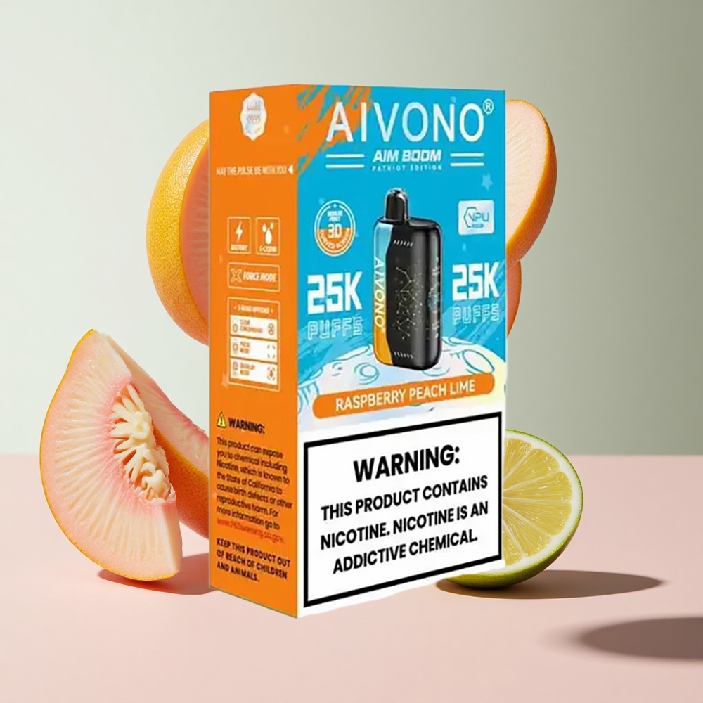 Framboesa Pêssego Lima Aivono AIM BOOM 25000 Puffs 28ml Capacidade Tipo-C Carregamento