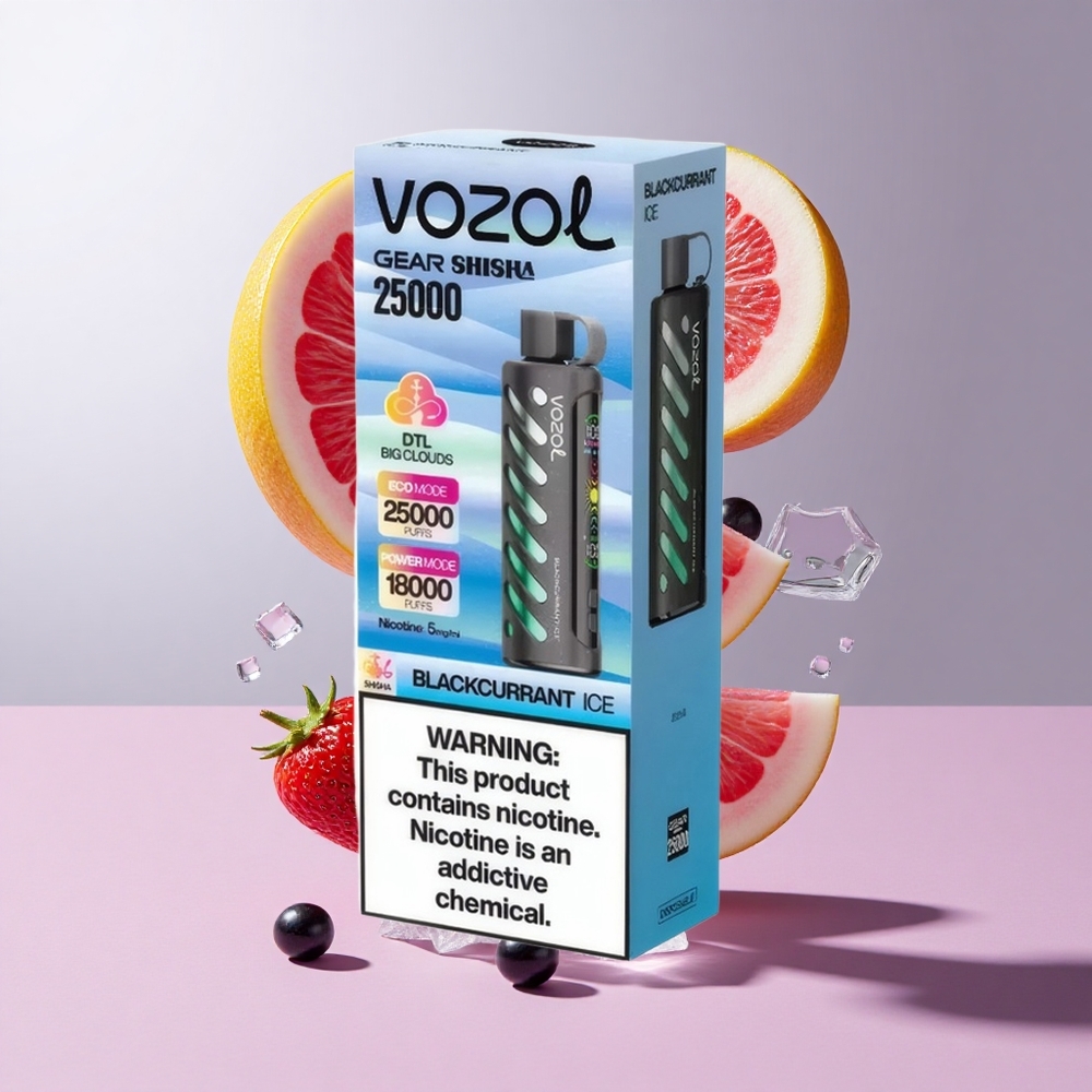 Groselha Negra Gelo VOZOL Gear Shisha 25000 Puffs Capacidade da Bateria 1000mAh Sabores 30 Sabores Deliciosos