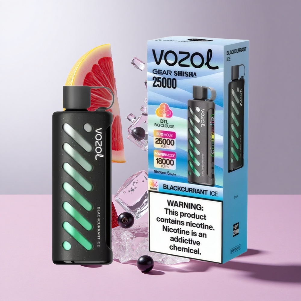 Groselha Negra Gelo VOZOL Gear Shisha 25000 Puffs Capacidade da Bateria 1000mAh Sabores 30 Sabores Deliciosos