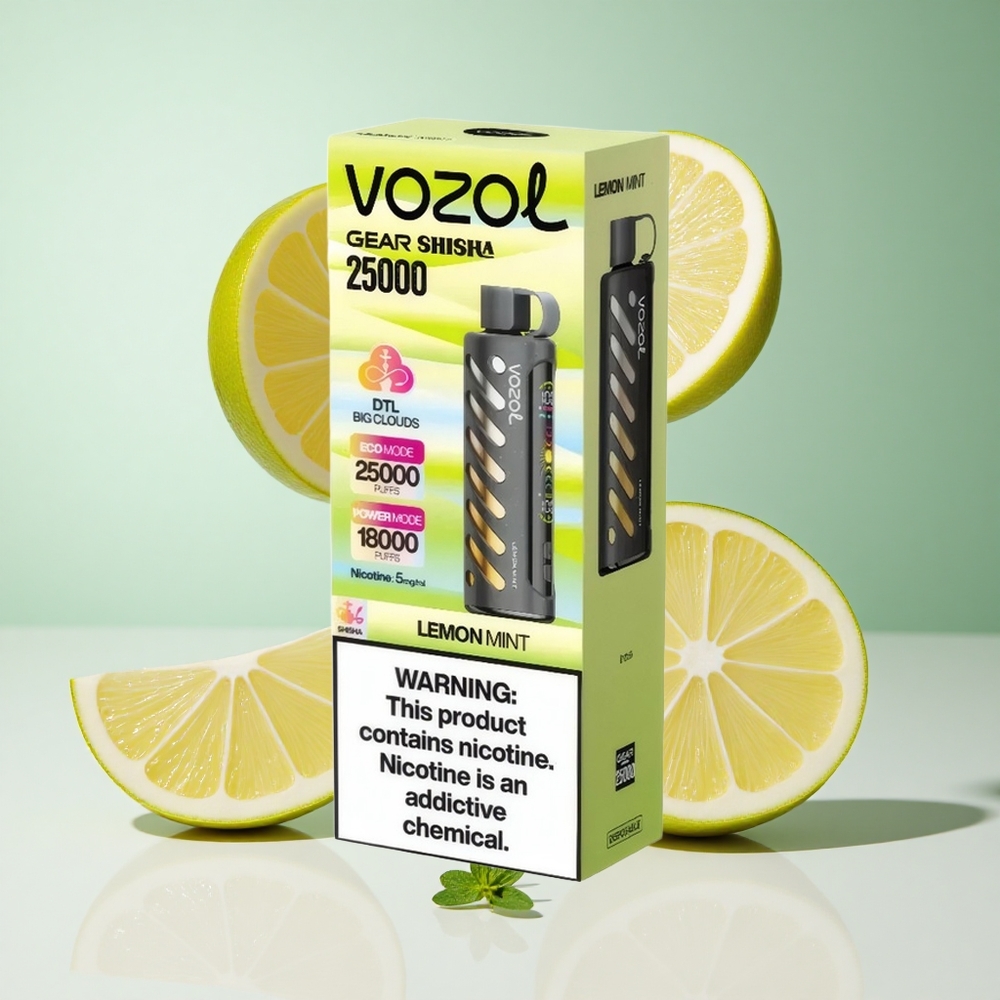 Limão Hortelã VOZOL Gear Shisha 25000 Puffs com 30 Sabores Deliciosos e Bateria de 1000mAh