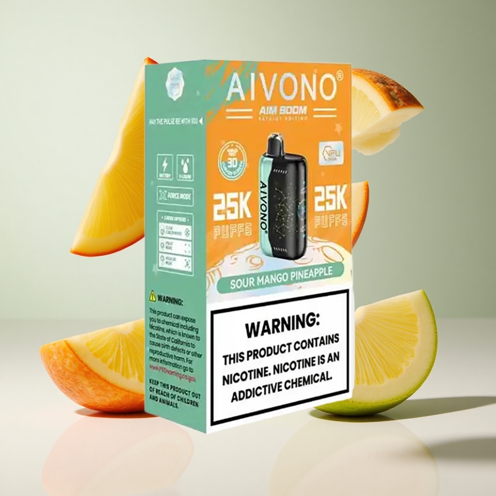 Manga Azedo Abacaxi Aivono AIM BOOM 25000 Puffs 28ml Capacidade Bateria 650mAh