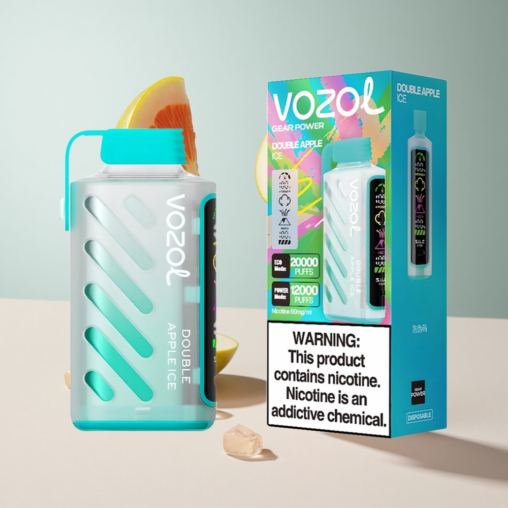 Maçã Dupla Gelado VOZOL Gear Power 20000 Puffs Display Tela Inteira Capacidade 20mL