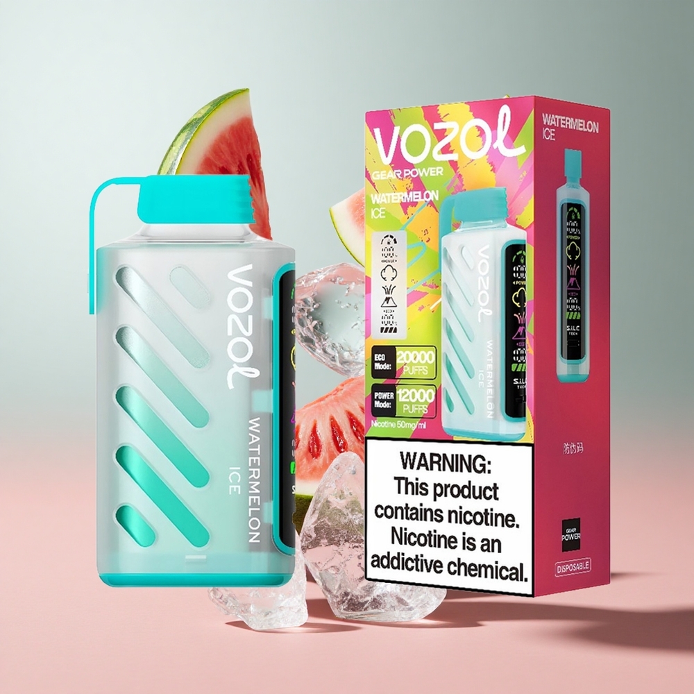 Melancia Gelo VOZOL Gear Power 20000 Puffs com Capacidade de E-Líquido Pré-carregado 20mL e Resistência Dual Mesh Coil