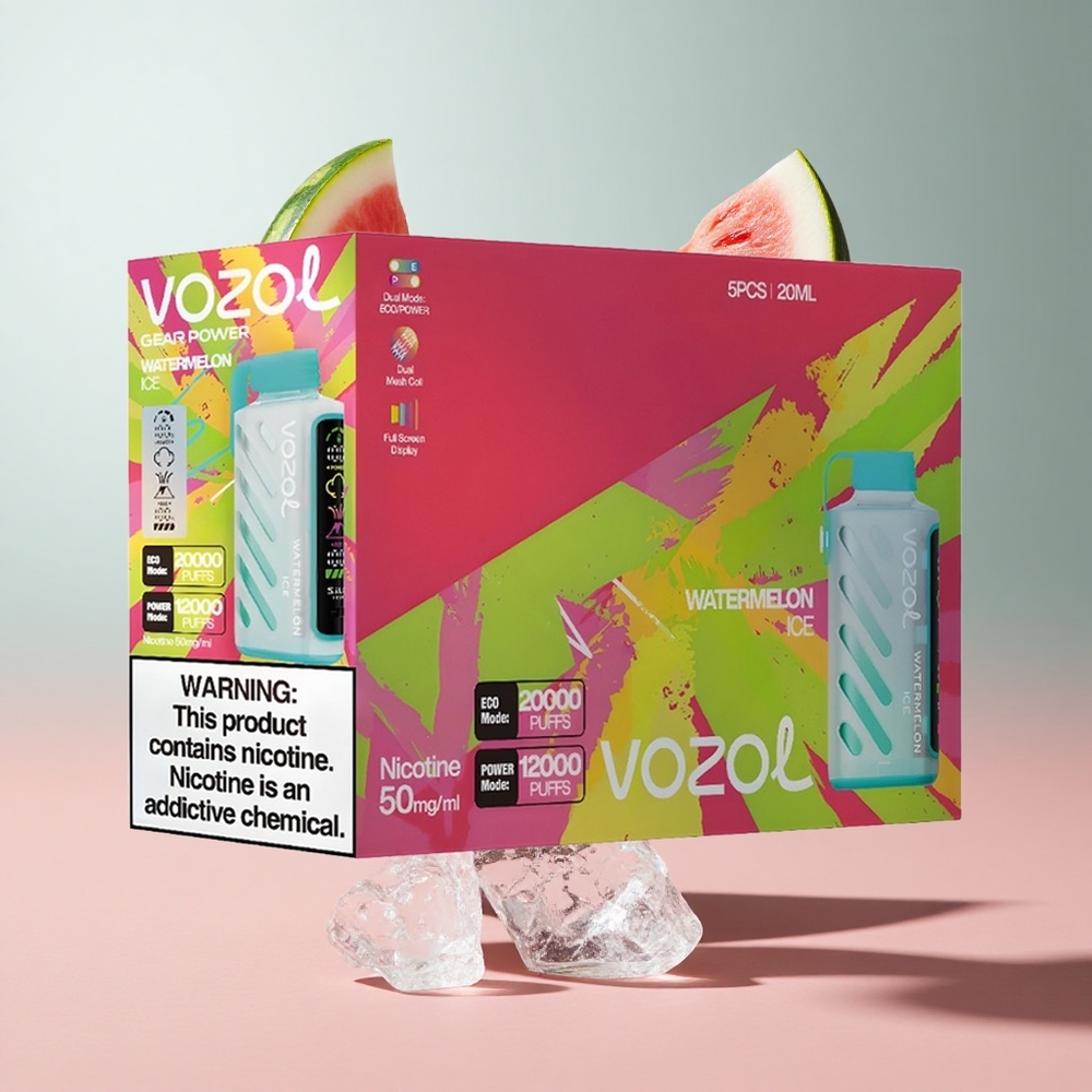 Melancia Gelo VOZOL Gear Power 20000 Puffs com Capacidade de E-Líquido Pré-carregado 20mL e Resistência Dual Mesh Coil