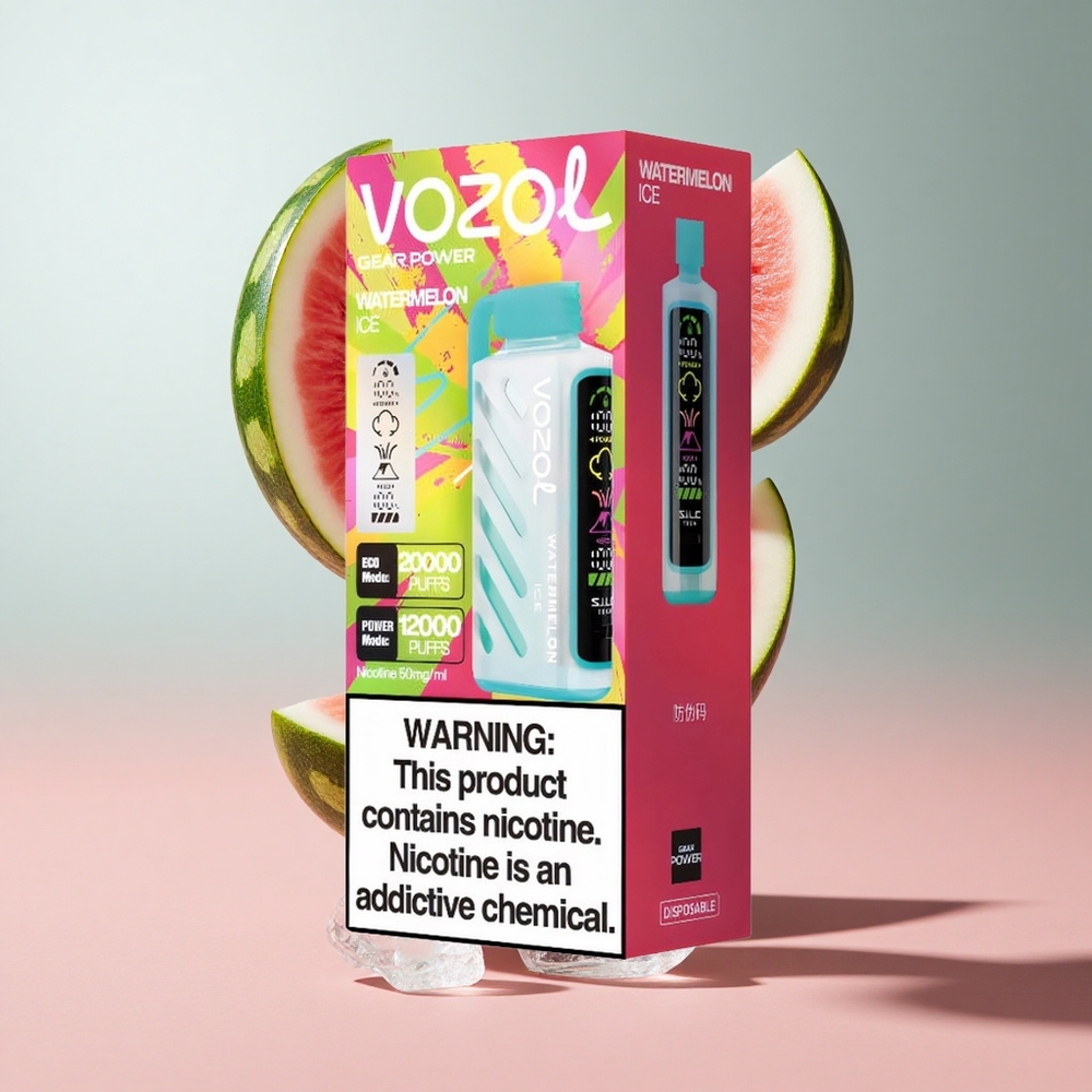 Melancia Gelo VOZOL Gear Power 20000 Puffs com Capacidade de E-Líquido Pré-carregado 20mL e Resistência Dual Mesh Coil