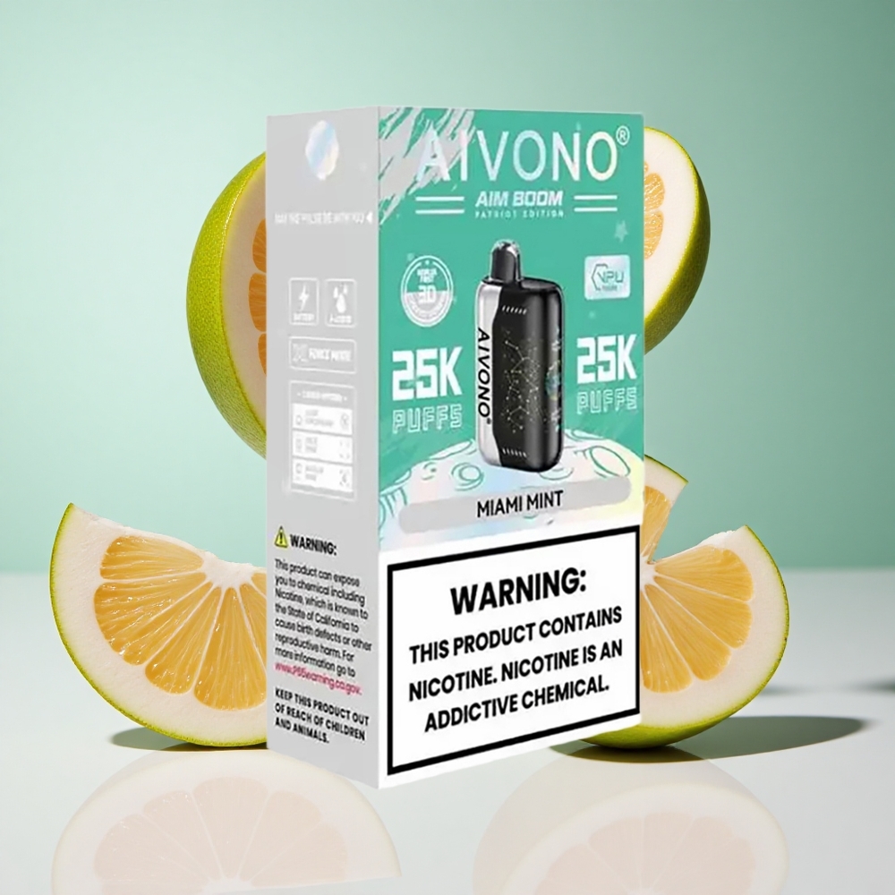 Menta Miami Aivono AIM BOOM 25000 Puffs 28ml Capacidade de Líquido Tipo-C Carregamento