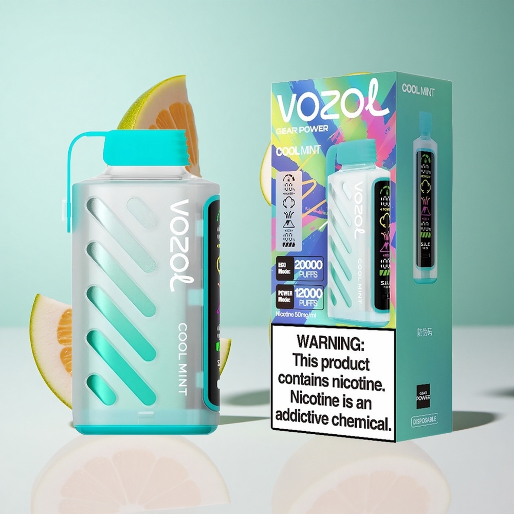 Menta Refrescante VOZOL Gear Power 20000 Puffs com 20mL de E-Líquido Pré-carregado e Tela Inteira