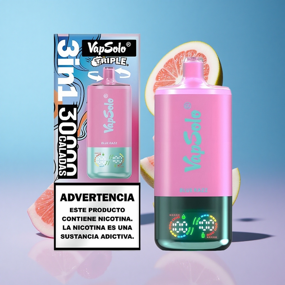 Mirtilo Azul VapSolo Triple 30000 Puffs 40ml E-Líquido 3 Tanques de Óleo