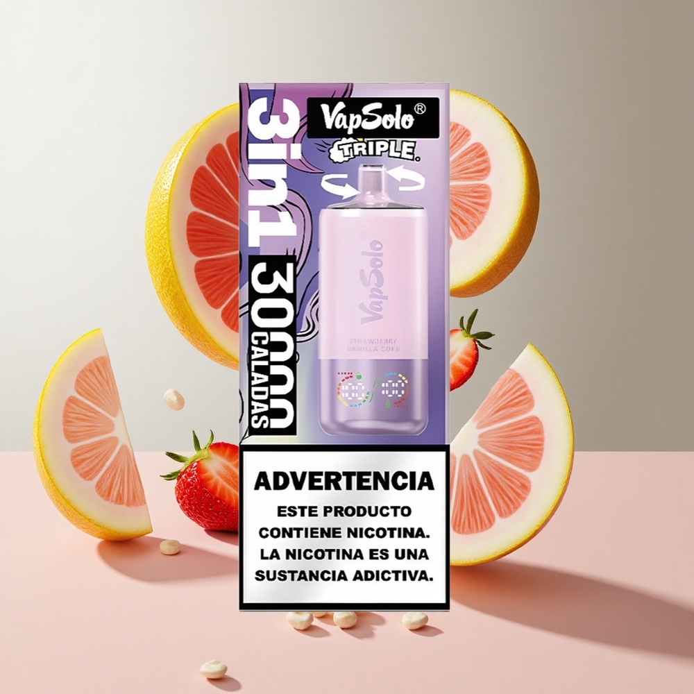 Morango Baunilha Coca-Cola VapSolo Triple 30000 Puffs Tanque de Óleo 3 Porta Tipo-C