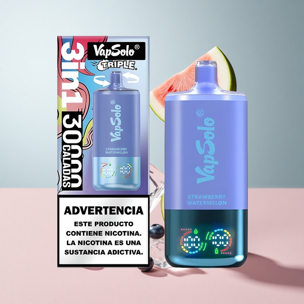 Morango Melancia  Mirtilo Azul Gelo VapSolo Triple 30000 Puffs 40ml E-Líquido 3 Tanques