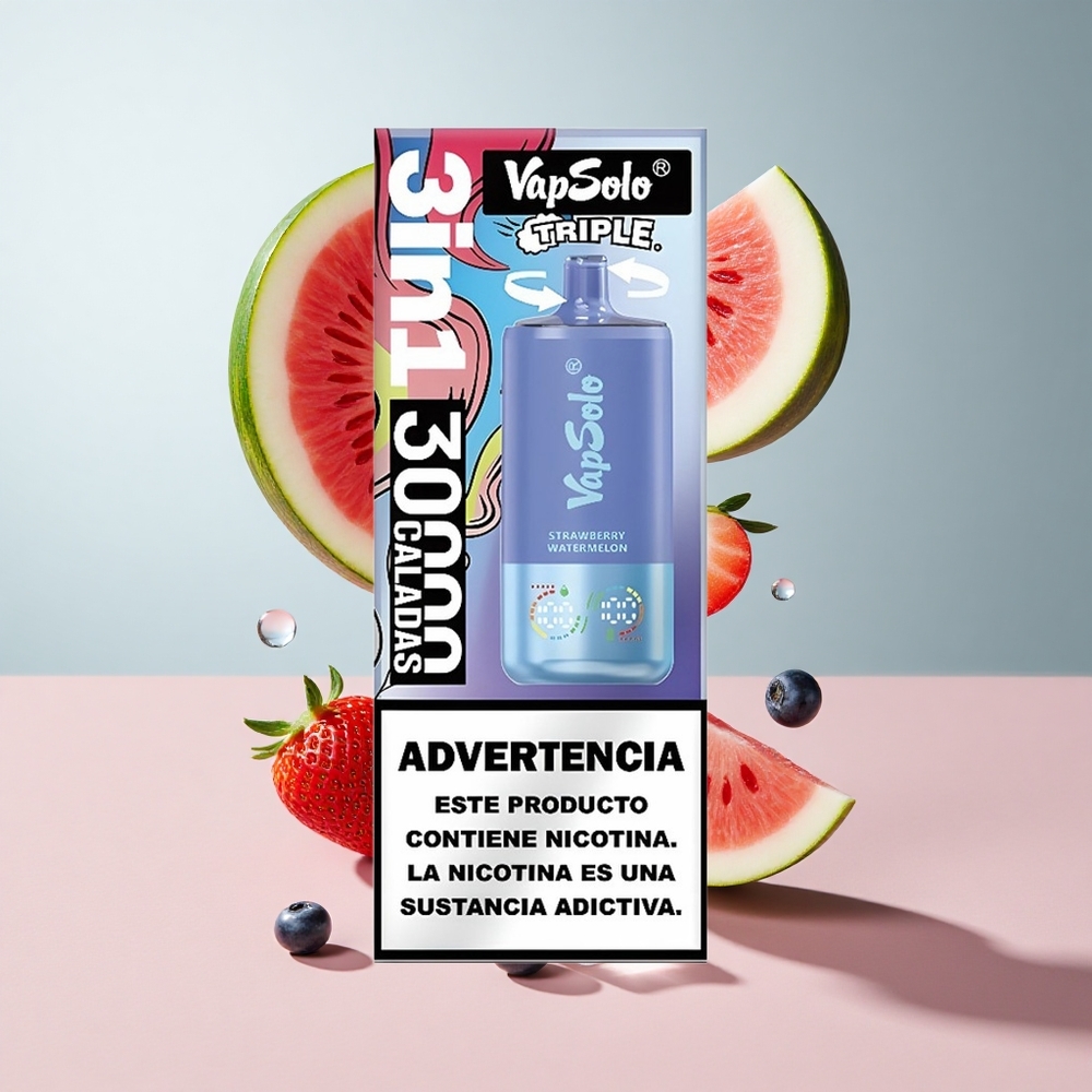 Morango Melancia  Mirtilo Azul Gelo VapSolo Triple 30000 Puffs 40ml E-Líquido 3 Tanques