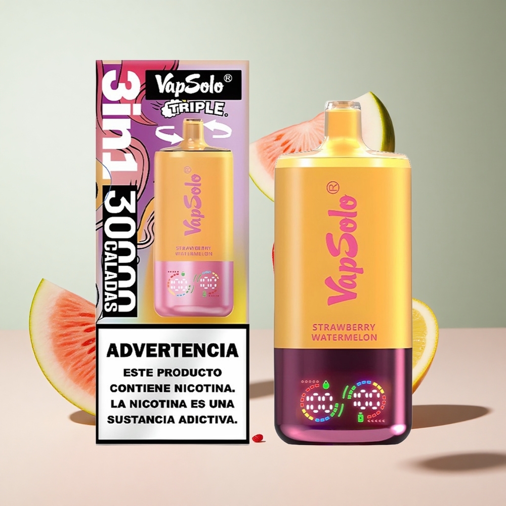 Morango Melancia  Pêssego Limão Vapsolo Triple 30000 Puffs 40ml 3 Tanques