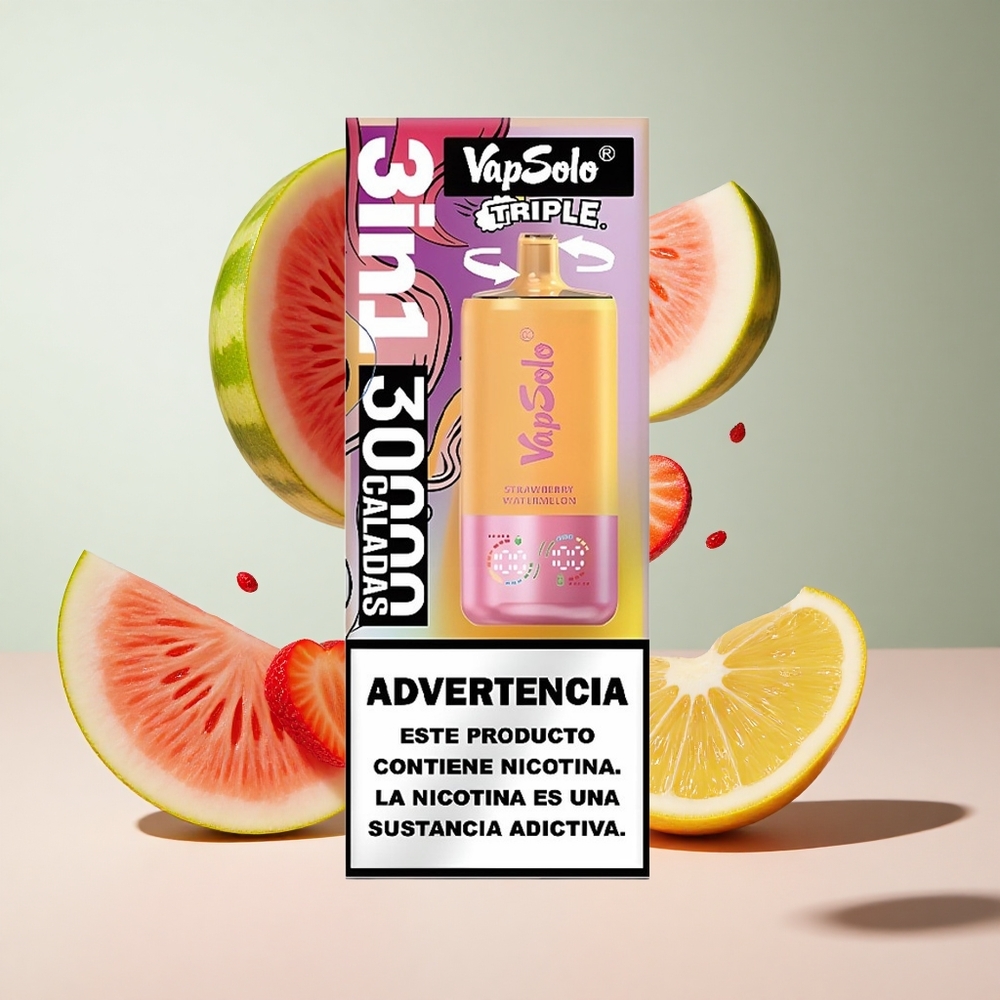 Morango Melancia  Pêssego Limão Vapsolo Triple 30000 Puffs 40ml 3 Tanques