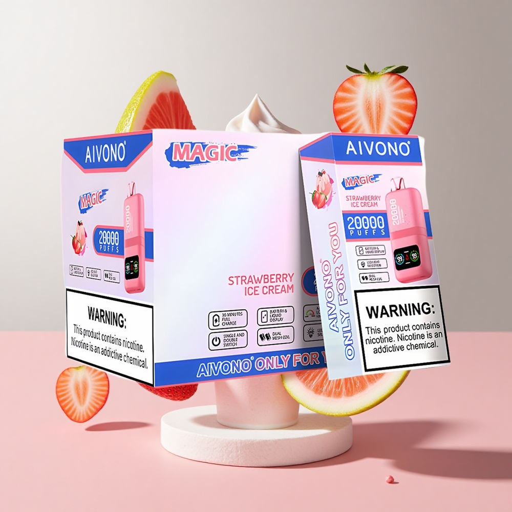 Morango Sorvete Aivono AIM MAGIC 20000 Puffs Tipo-C Recarregável 26ml E-líquido