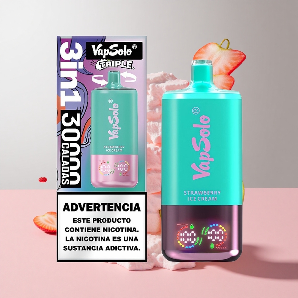 Morango com Sorvete Vapsolo Triple 30000 Puffs 40ml Tanque de Óleo 3 Tipo-C