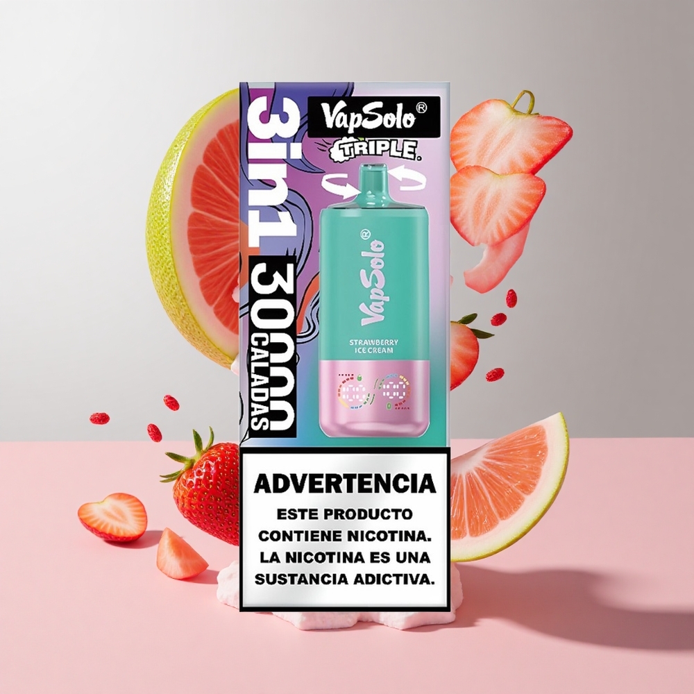 Morango com Sorvete Vapsolo Triple 30000 Puffs 40ml Tanque de Óleo 3 Tipo-C