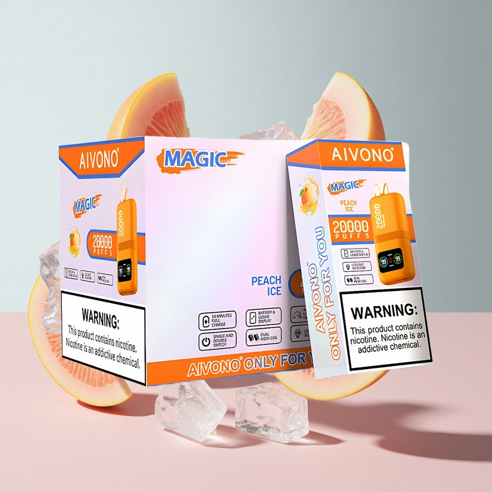 Pêssego Gelo Aivono AIM MAGIC 20000 Puffs Recarregável Tipo-C 26ml E-líquido
