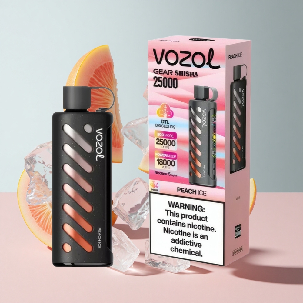 Pêssego Gelo VOZOL Gear Shisha 25000 Puffs Sabor 30 deliciosos sabores Bateria 1000mAh
