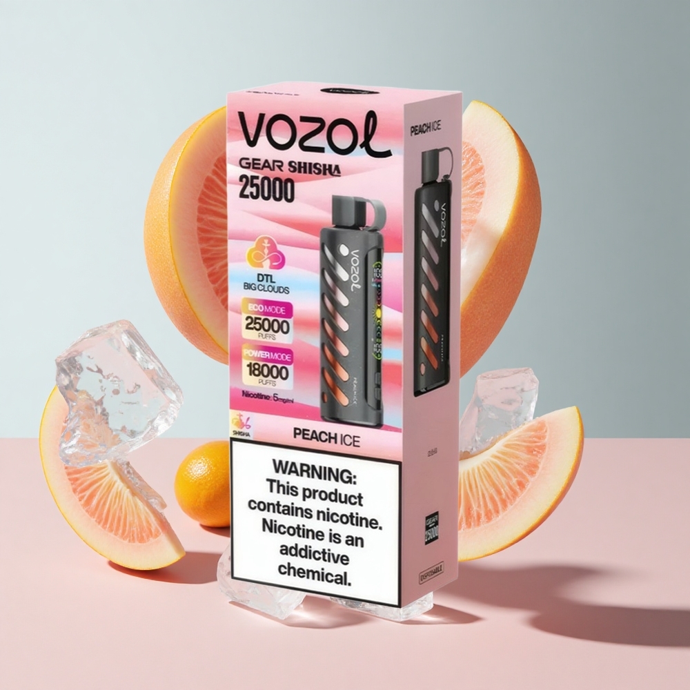 Pêssego Gelo VOZOL Gear Shisha 25000 Puffs Sabor 30 deliciosos sabores Bateria 1000mAh