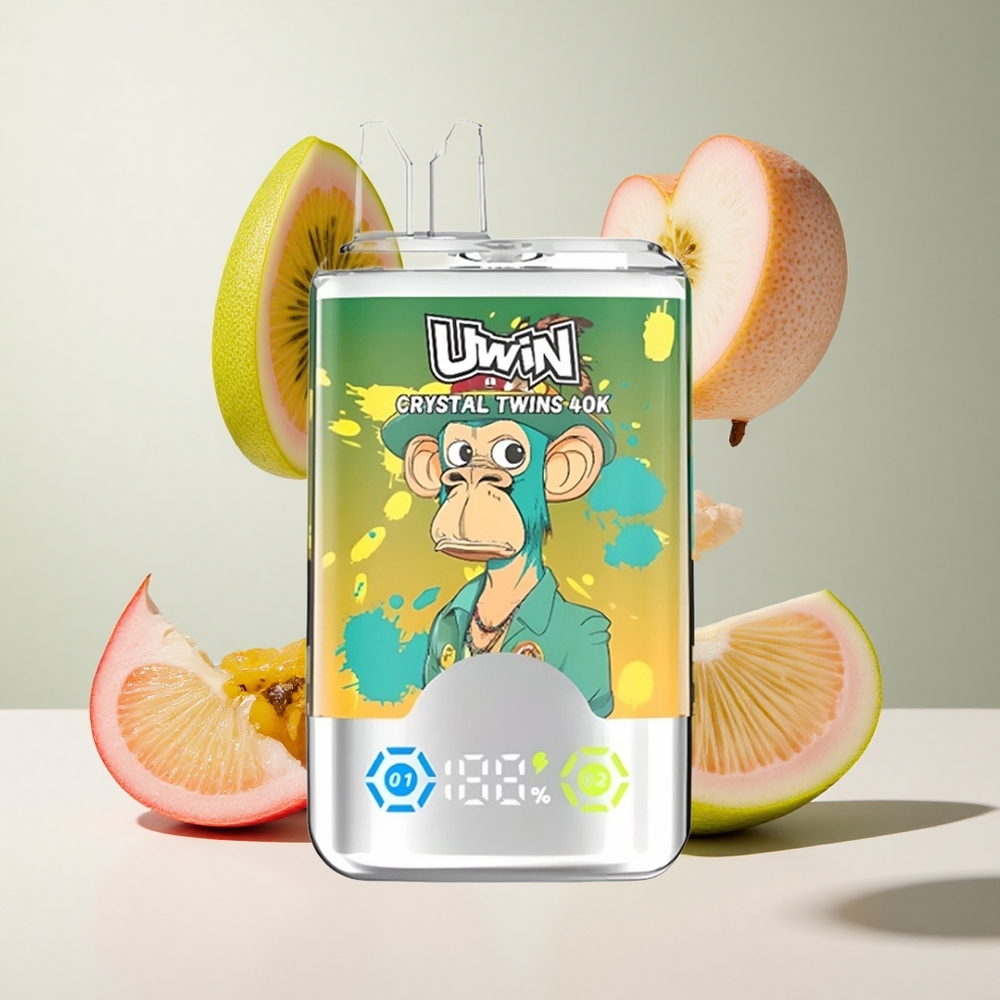 Kiwi Maracujá Goiaba Duas Maçãs Uwin Crystal Twins 40000 Puffs com 32ml de capacidade de líquido