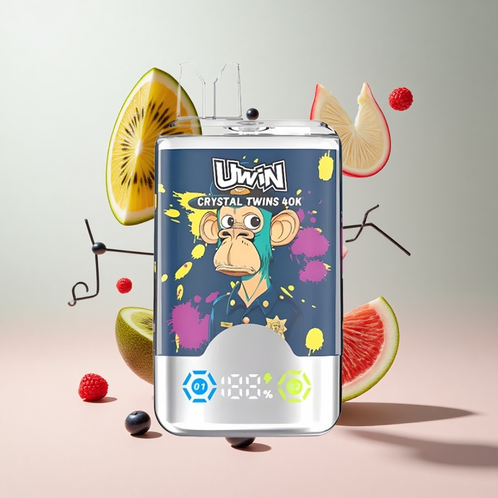 Kiwi Maracujá Goiaba Mirtilo Framboesa Uwin Crystal Twins 40000 Tracadas com 32ml de E-líquido