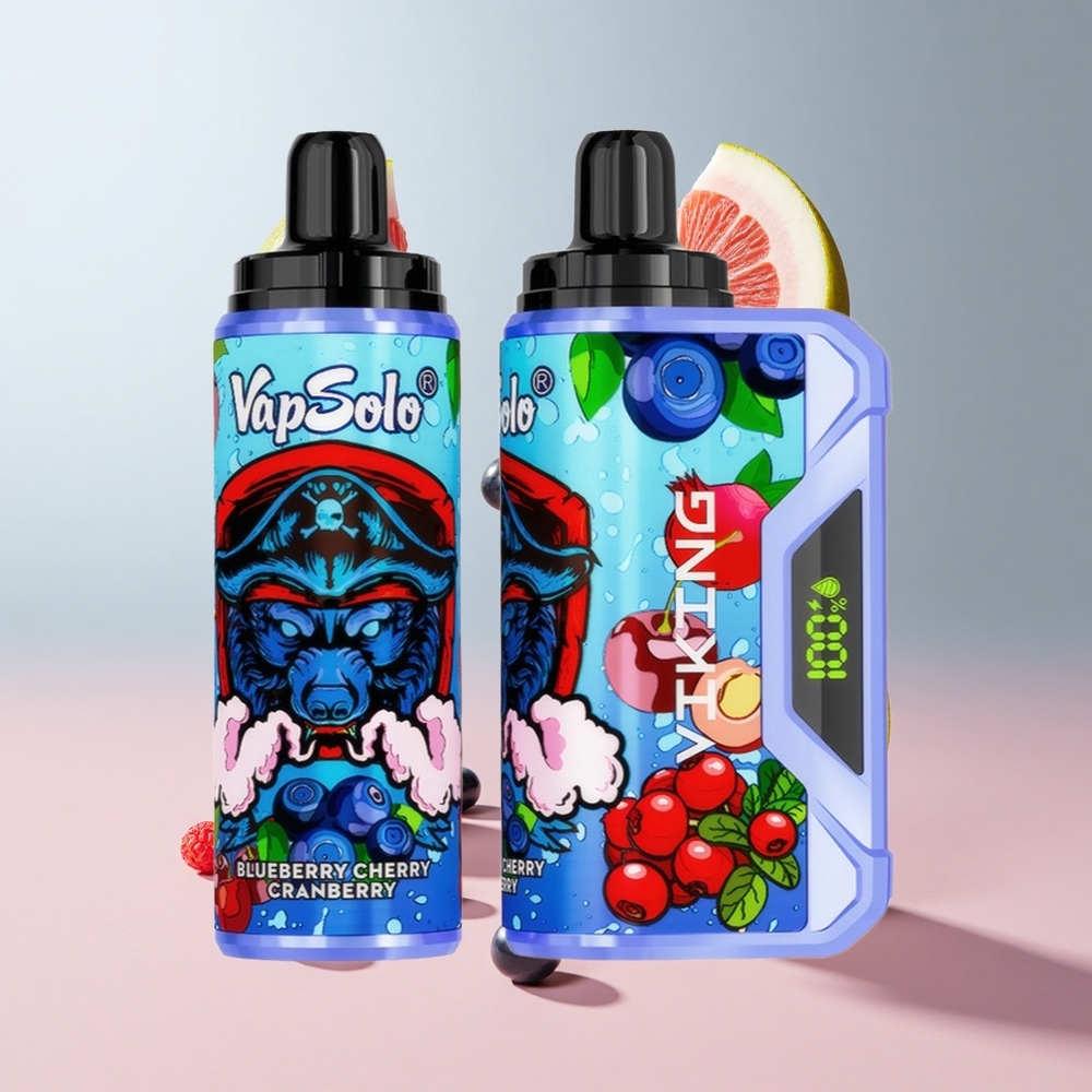 Mirtilo Cereja Cranberry VapSolo VIKING 12000 Puffs Vape Descartável com 22ml de Líquido e Display LED