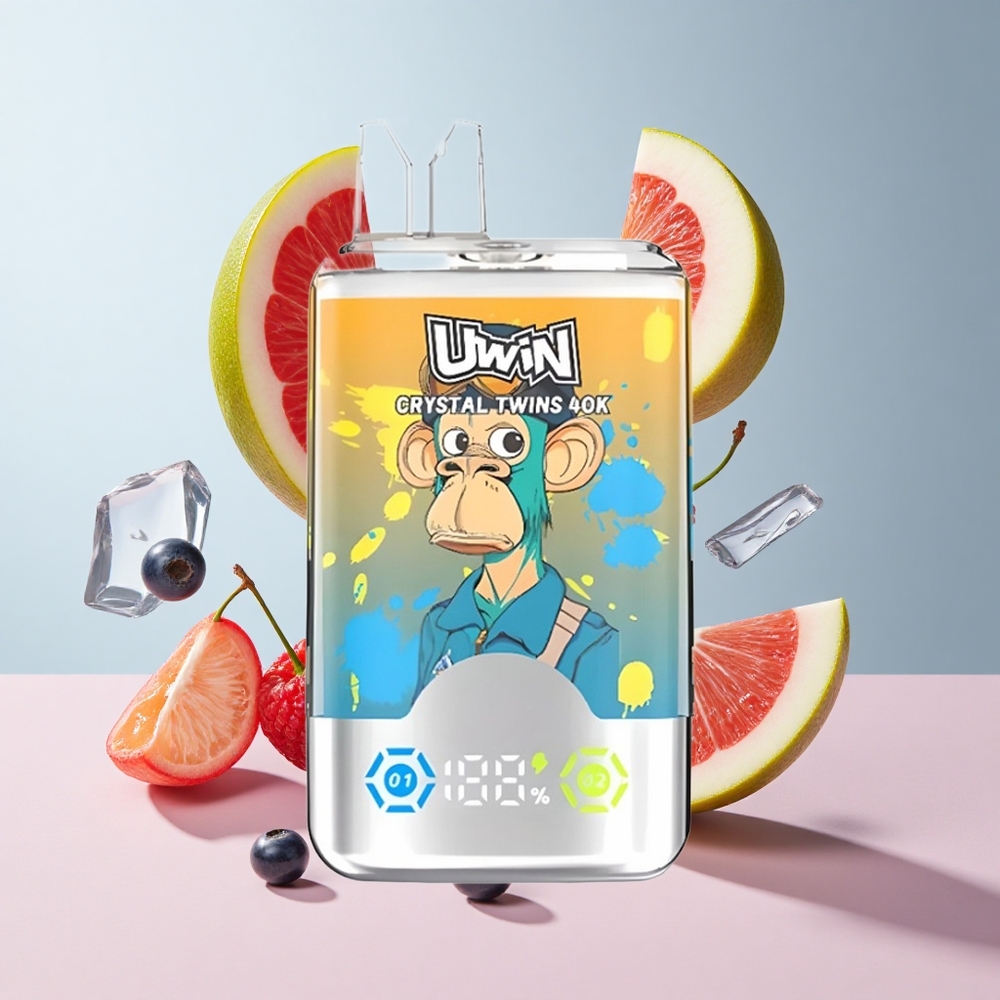 Mirtilo Framboesa Cereja Gelado Uwin Crystal Twins 40000 Puffs com Dois Sabores Distintos