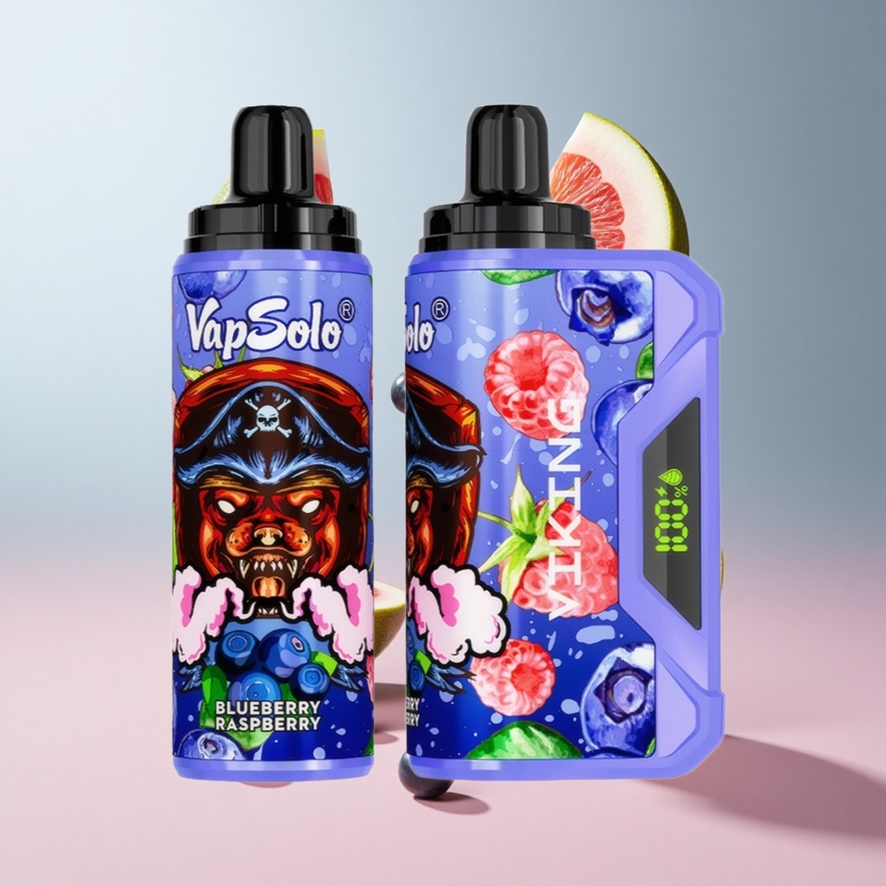 Mirtilo Framboesa VapSolo VIKING Até 12000 Puffs Tipo-C Display LED