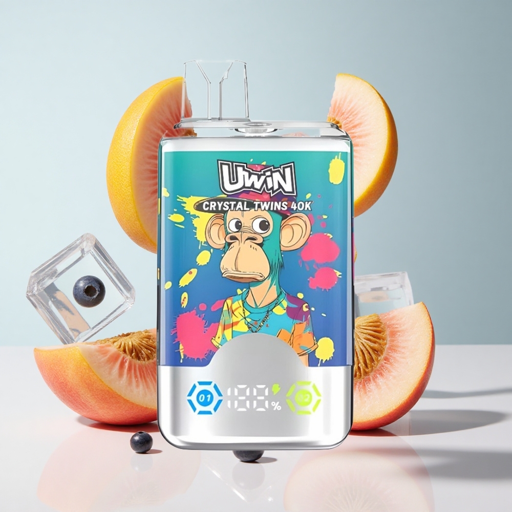 Mirtilo no Gelo Pêssego no Gelo Uwin Crystal Twins 40000 Puffs Recarregável Tipo-C 850mAh
