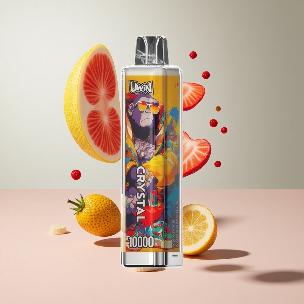 Morango Banana Uwin Crystal 10000 Puffs 18ml RGB 650mAh Recarregável