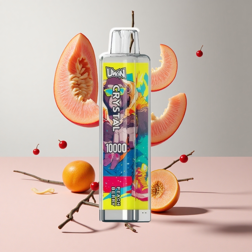 Pêssego e Frutas Silvestres Uwin Crystal 10000 Puffs com luzes RGB e carregamento rápido Type-C