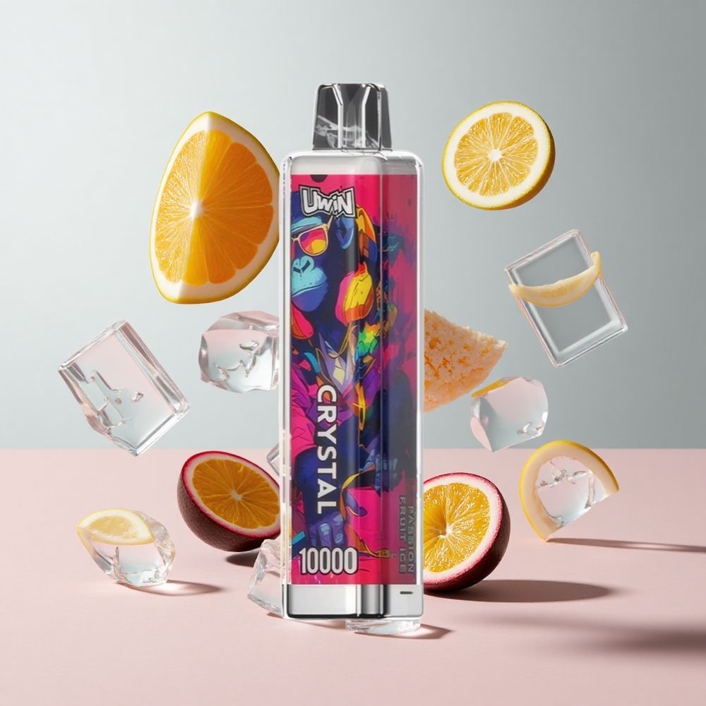 Maracujá Gelo Uwin Crystal 10000 Puffs recarregável 18ml de líquido luzes RGB