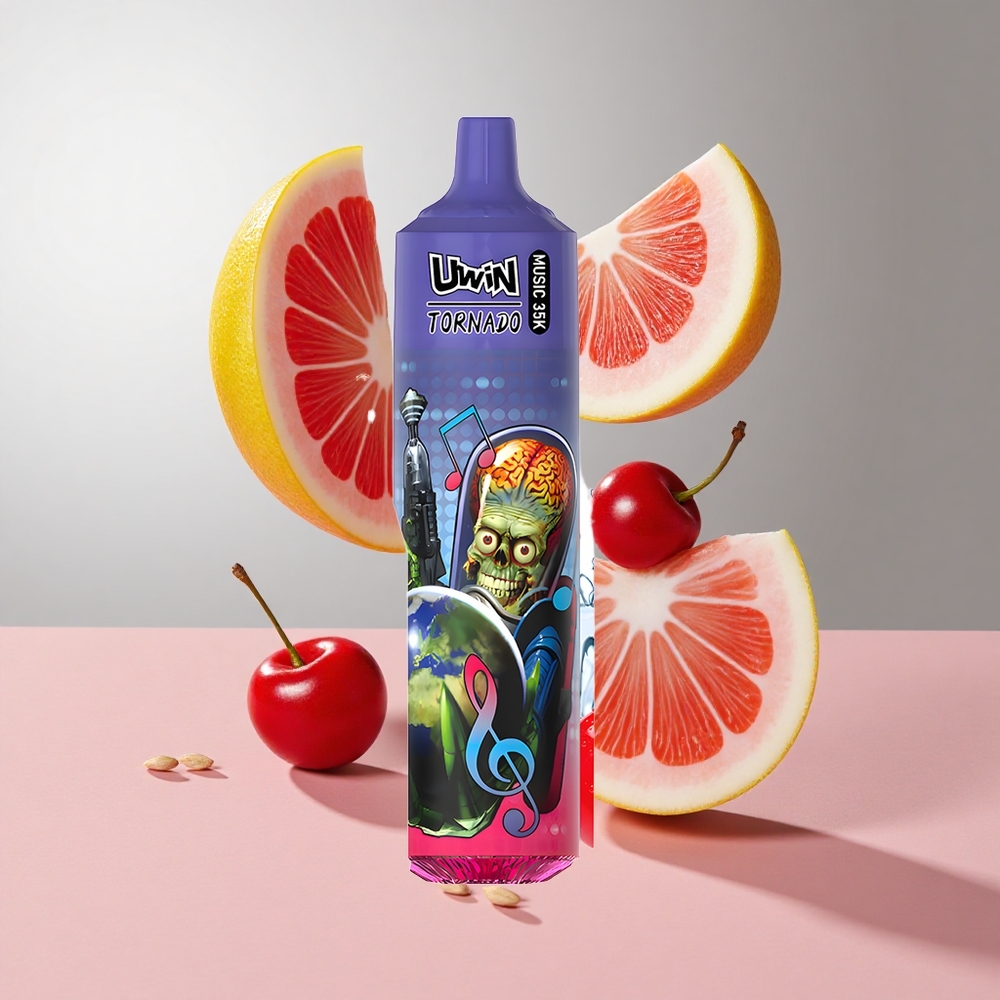 Cereja Cola Uwin Tornado 35K Music 35000 Puffs Bateria recarregável 600mAh Bobina Mesh 10 Ohm