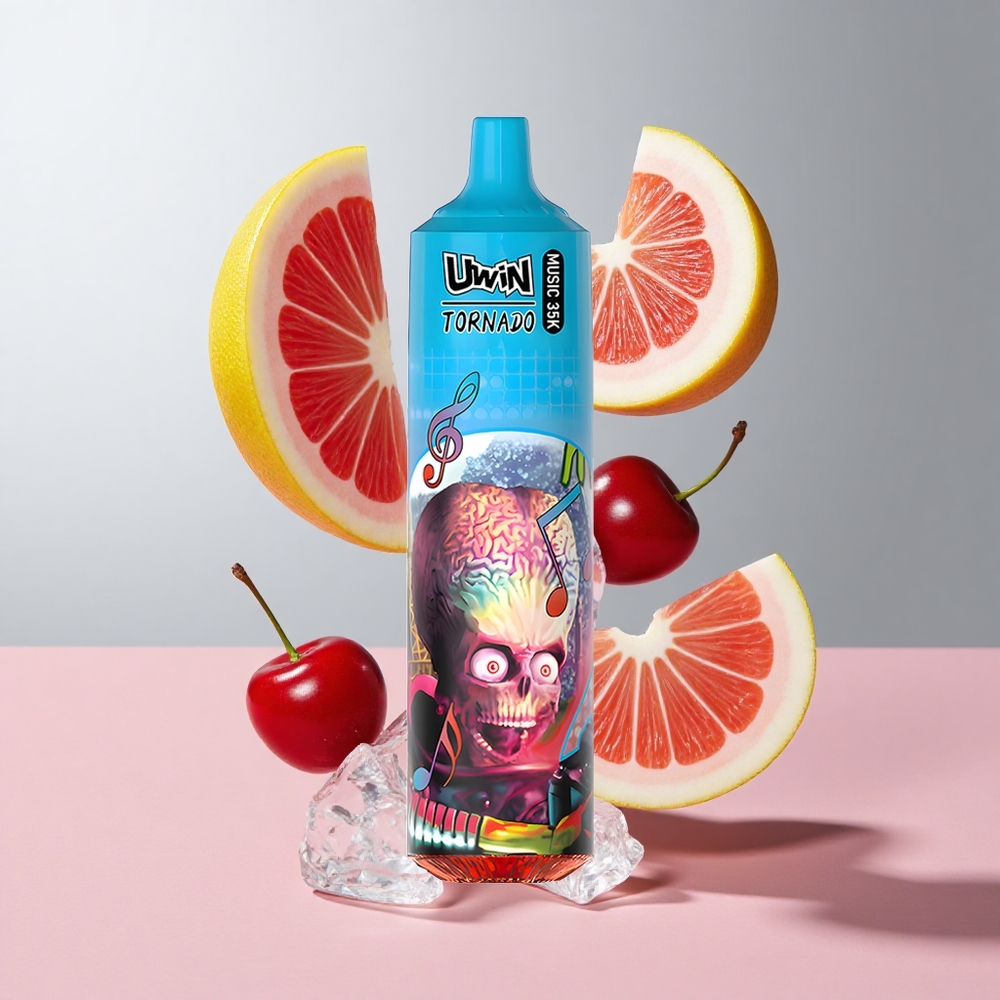Cereja Gelo Uwin Tornado 35K Music Descartável 35000 Puffs Bateria Recarregável 600mAh