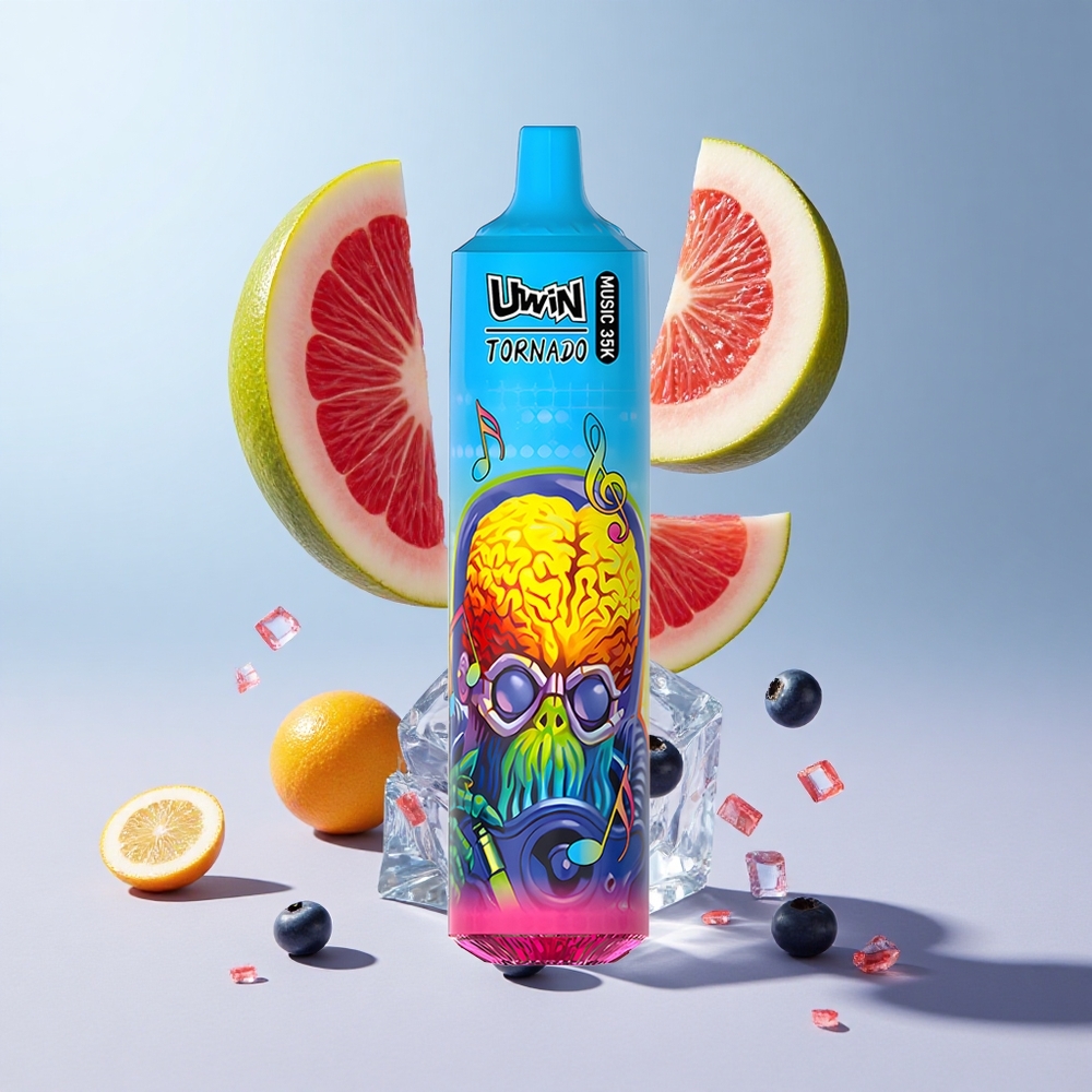 Combinação de Sabor Mirtilo no Gelo Uwin Tornado 35000 Puffs Bateria recarregável 600mAh Bobina Mesh 10 Ohm