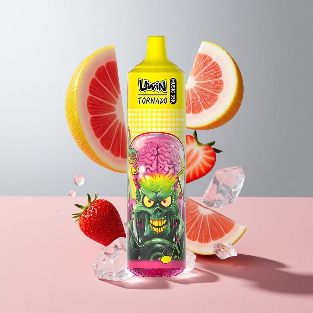 Morango Gelo Uwin Tornado 35K Música Descartável 35000 Puffs Bateria recarregável 600mAh