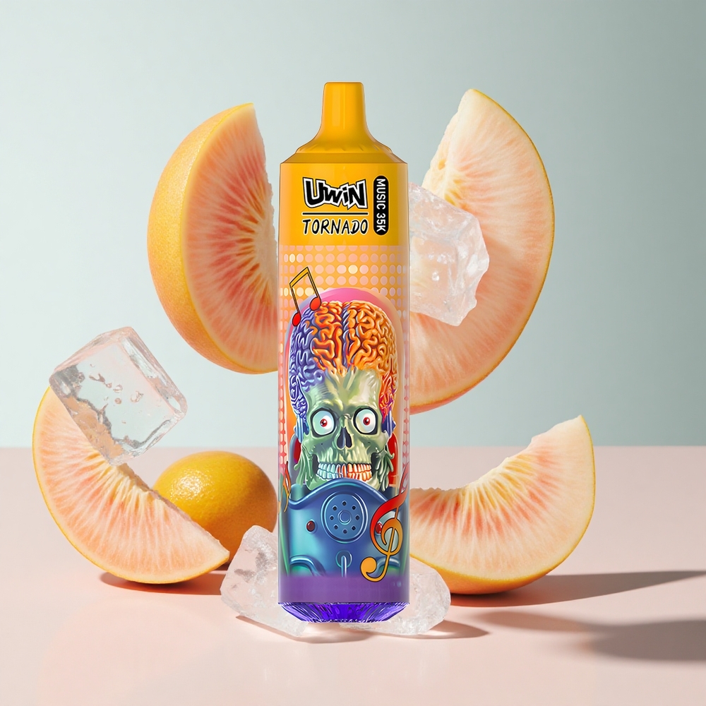Pêssego de Verão Gelo Uwin Tornado 35K Music 35000 Puffs Bateria recarregável 600mAh