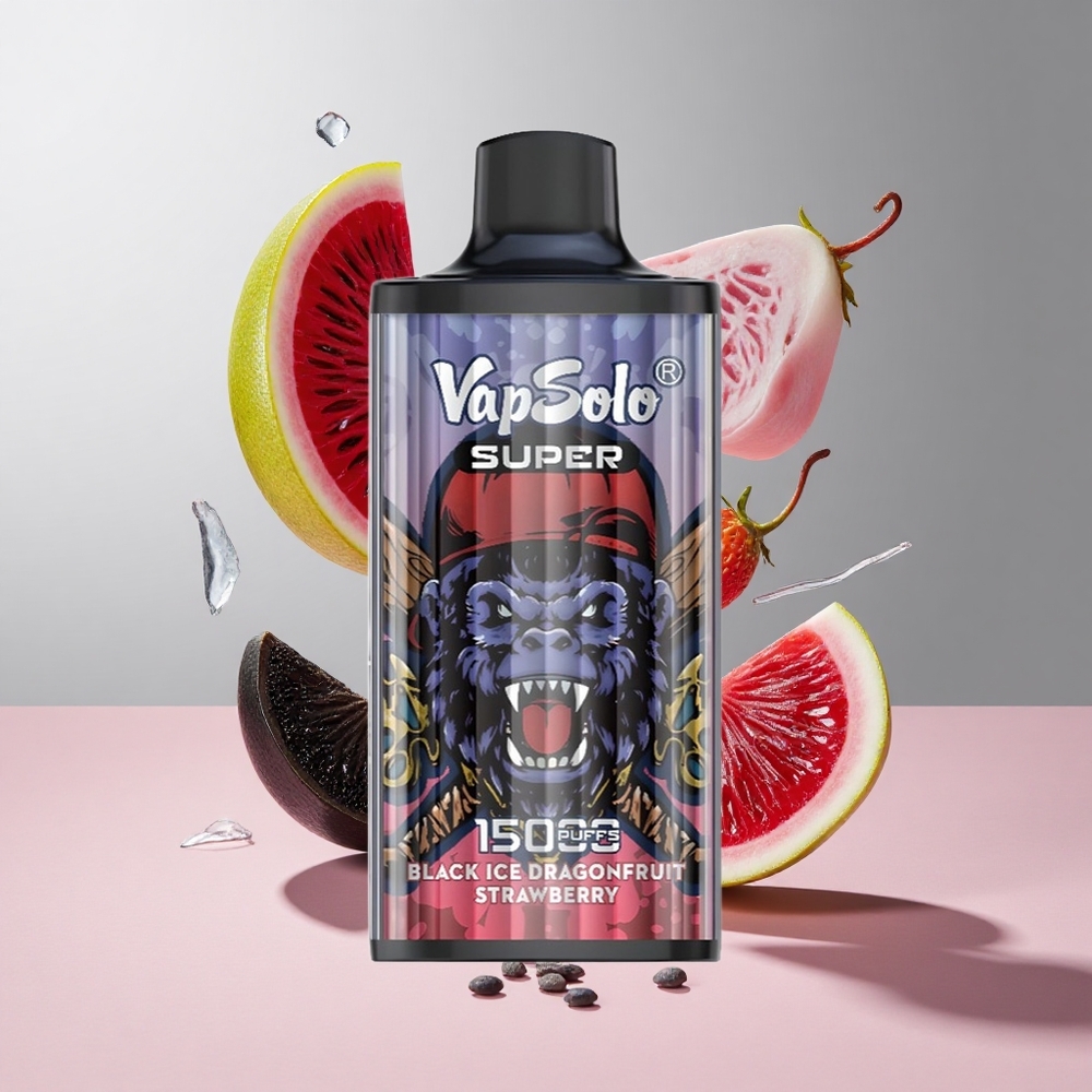 Dragão de Gelo Preto Morango com Vapsolo Super 15000 Puffs 40ml 850mah