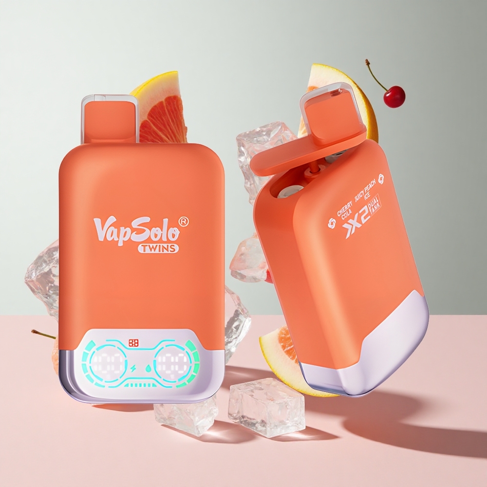 Cereja Cola Pêssego Suculento Gelo Vapsolo Twins 20000 Puffs 40ml 2 Tanques