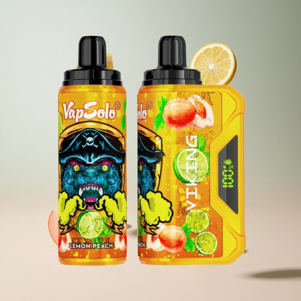 Limão Pêssego VapSolo VIKING 12000 Puffs 22ml 20/50mg/ml Nicotina Tipo-C Display LED